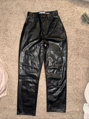 Abercrombie The ankle straight ultra high rise Size 24 Black vegan Leather pants